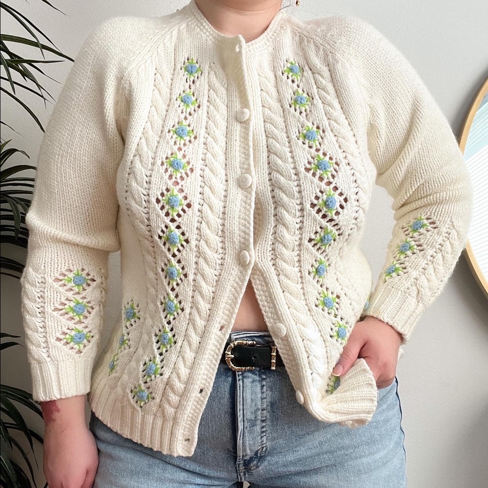 Handmade Cottage core sweater with flowers